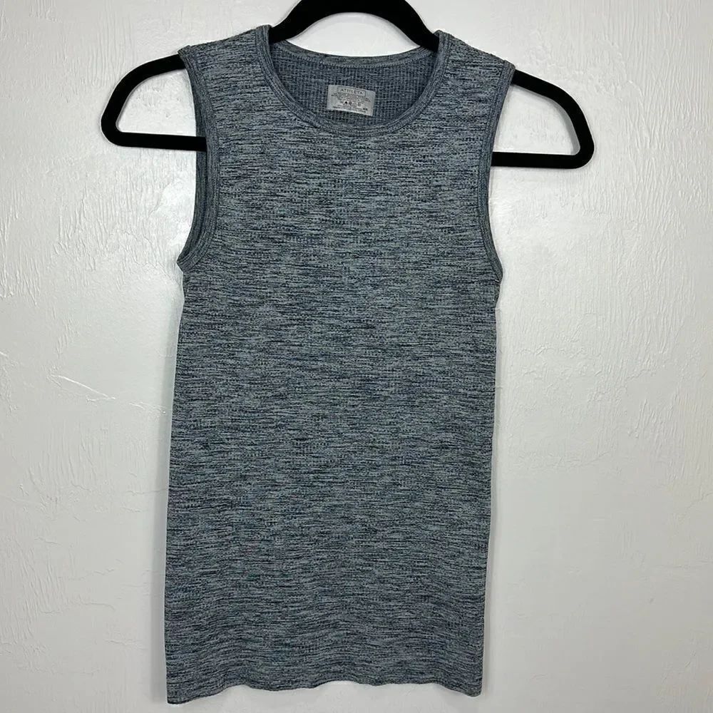 Athleta Renew Compression Tank Top Space Dye Gray Blue Ribbed Size XS